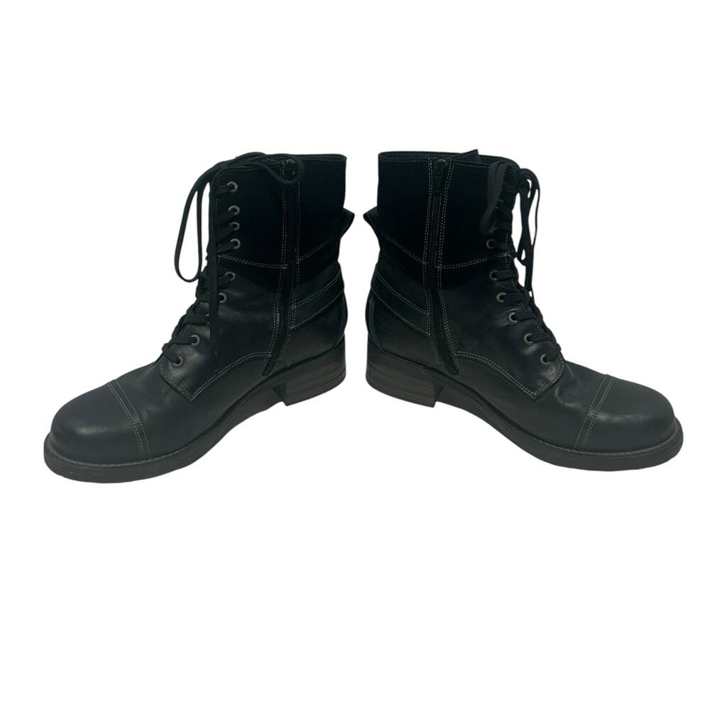 Taos Womens CRAVE Black Leather Block Heeled Zip Lace Combat Boots 42/ 11-11.5 - Picture 2 of 9